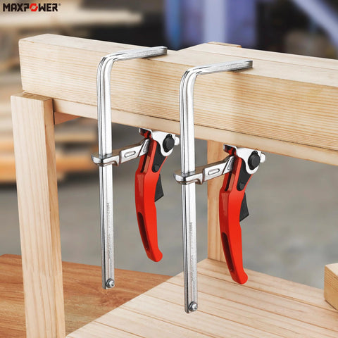 Ratcheting Table Clamp With Quick Release For MFT And Guide Rail Systems, 7 7/8 Inch Capacity, 2 3/8 Inch Throat Depth, set of 2 in use