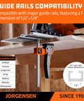 track saw ratcheting table clamp with guide rail compatibility for woodworking, fits T-slot 1/2" x 1/4" dimensions, versatile tool