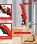 Ratcheting Table Clamp With Quick Release For MFT And Guide Rail Systems, 7 7/8 Inch Capacity, side view on workpieces