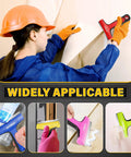 Person using Razor Blade Scraper Kit with Ten Four Inch Replaceable Blades for wallpaper removal and surface cleaning in various colors.
