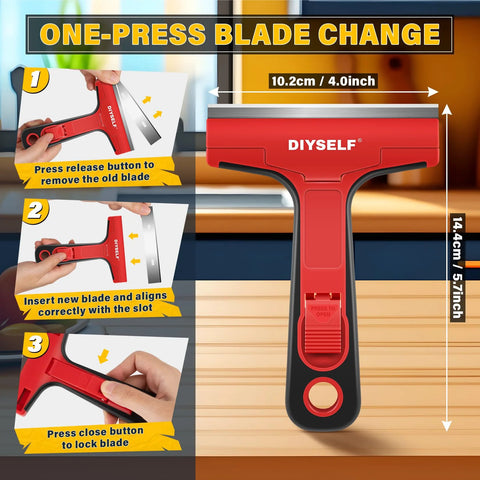 Razor Blade Scraper Kit With Ten Four Inch Replaceable Blades, Portable Storage Box, And One Scraper Tool For Glass Windows Ovens Stoves