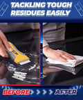 Single Edge Razor Blades Set With 100 High Carbon Steel Blades For Razor Scraper And Utility Knife Heavy Duty shown in use on glass surface.
