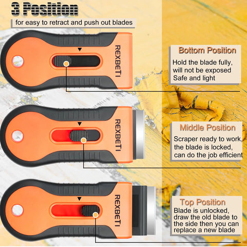 3 position retractable Razor Blade Scraper Tool Set 2 Pack With 80 Replacement Blades Metal And Plastic For Home Improvement