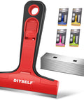 Razor Blade Scraper Kit With Ten Four Inch Replaceable Blades, Portable Storage Box, And One Scraper Tool for glass windows cleanup.