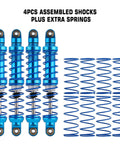 Oil adjustable RC shock absorber set with dual-stage springs delivers smooth damping for 1/10 crawlers, reduces chassis vibration.