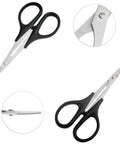 3 Pack RC Body Reamer Hole Puncher Kit With Curved And Straight Scissors For RC Car Body Mounting And Wide Body Kits 0-14mm Hole Punching And Trimming With Heavy-Duty Titanium Plated Steel Reamers And Non Slip Grip Handles Round Shell Blue XINMEIWEN showing detailed view of scissors angles with black handles