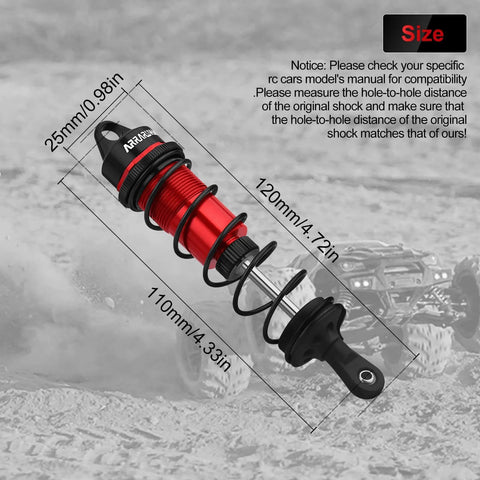 Two Pack 110Mm One Eighth Scale RC Car Front Shock Absorbers Set Adjustable Dampers For Off Road RC Trucks Red Black