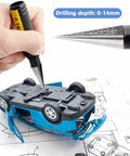 Person using RC Car Hole Opener Reamer Kit 2 Pack 0 to 14mm Expanding Drill Tool With Bevel Design on RC car model.
