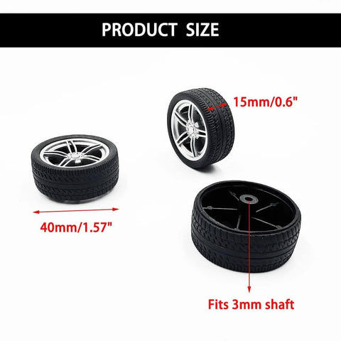 10PCS Toy Car Wheels 40mm Rubber Tire Wheels with Metal Shaft for RC Car Truck DIY Model Toy Wheel Replacement 3mm Hole