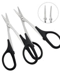 Pair of curved and straight scissors from 3 Pack RC Body Reamer Hole Puncher Kit With Curved And Straight Scissors For RC Car Body Mounting And Wide Body Kits 0-14mm Hole Punching And Trimming With Heavy-Duty Titanium Plated Steel Reamers And Non Slip Grip Handles Round Shell Blue XINMEIWEN