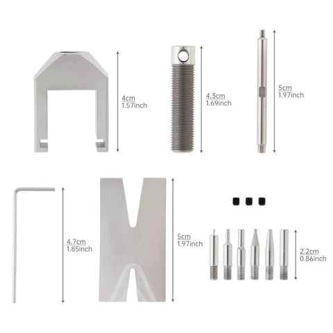 Upgraded RC Motor Pinion Gear Puller Set With Six Thickened Top Pins for easy pinion removal, including various steel components.