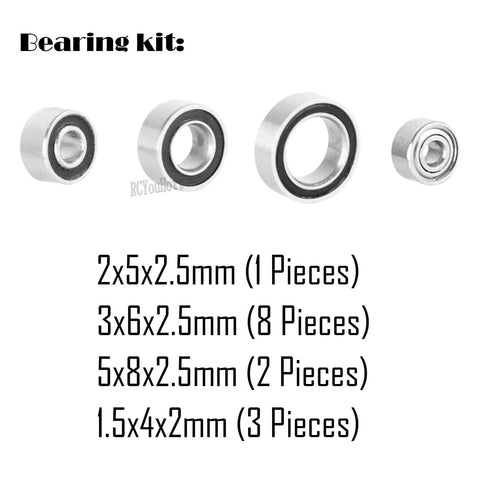 Upgrade Bearings And Screw Kit for 1/24 Micro B 2S 2WD RTR and 1/28 Micro T 2S 2WD RTR with ball bearing sizes listed