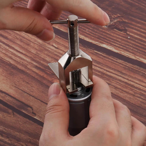 Upgraded RC Motor Pinion Gear Puller Set With Six Thickened Top Pins for easy pinion removal shown in use