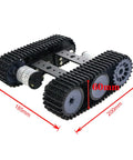 Remote Control RC Robot Tank Car Chassis With DC Motor Kit, dimensions 185x200x60mm, durable metal body with adjustable tracks.