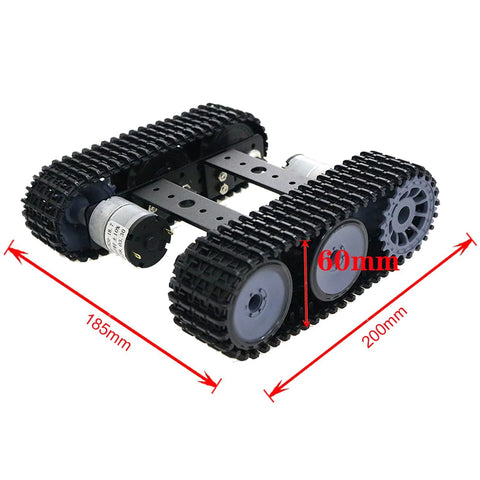 Remote Control RC Robot Tank Car Chassis With DC Motor Kit, dimensions 185x200x60mm, durable metal body with adjustable tracks.