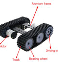Remote Control RC Robot Tank Car Chassis With DC Motor Kit featuring aluminum frame and track for Raspberry Pi and Arduino DIY Projects
