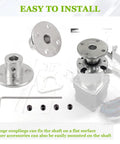 Four Piece 5mm Bore Rigid Flange Coupling Set and accessories for RC shafts, showing installation on motor