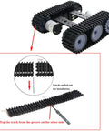 Remote Control RC Robot Tank Car Chassis With DC Motor Kit display showing track assembly and adjustment steps