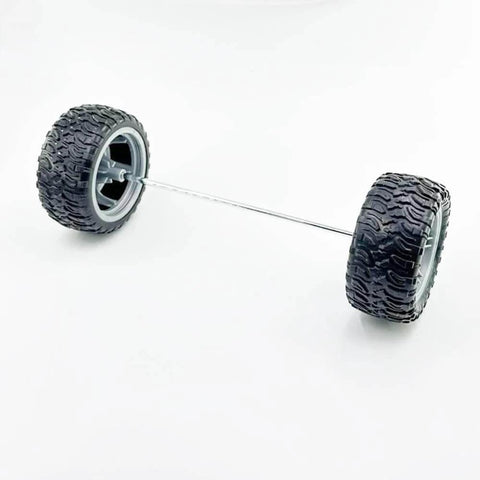 Side view of 4pcs toy car wheel 60mm model car rubber tire wheel with metal shaft axles for RC car truck DIY model toy building