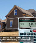 Real Estate Master IIIx Mortgage Calculator For Real Estate Professionals With Clearly Labeled Function Keys near a house.