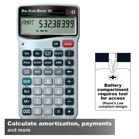 Real Estate Master IIIx Mortgage Calculator For Real Estate Professionals With Clearly Labeled Function Keys Simplified Mortgage Payments Amortization ARMs And Combo Calculations To Streamline Office Open House Financing Analysis And Investment Decisions, showing display and function keys.