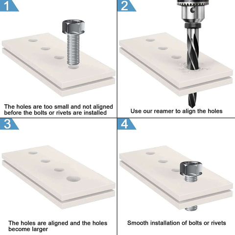 Diagram showing Five Eighths Inch Reamer Bit For Steel And Wood HSS Tapered Bridge Reamer Drill Bit With Half Inch Shank in use