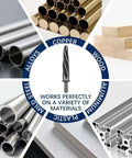 Five Piece M2 HSS Taper Chucking Reamer Set With 1, 3/4, 5/8, 1/2, And 3/8 Inch Sizes Fits 1/2 Inch 3-Flat Round Shank shown with material types