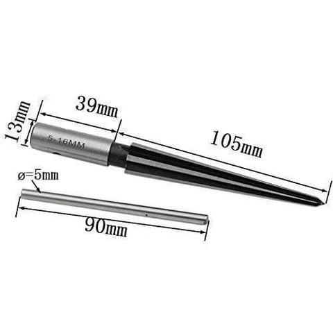 Bridge Pin Hole Reamer Set For Woodworking 1/8 To 1/2 Inch (3 To 13mm) And 5 To 16mm T Handle Handheld Chamfer Reamer With 6 Flutes For Smooth Burr Free Cuts Durable Ball Bearing Steel Craft Tool, showing measurements