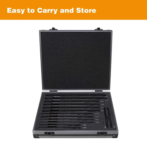 Open case showing M2 HSS Chucking Reamer Set 14 PC With Spiral Flute for Precise Hole Enlargement and Finishing 0.1240-0.5010 inches