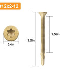 Reamer Tek Screws Twelve By Two And One Half Self Drilling Wood To Metal Torx Head T25 shown with dimensions