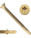 Reamer Tek Screws Twelve By Two And One Half Self Drilling Wood To Metal Torx Head T25 close-up view showing screw tip and head