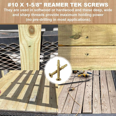 Number Ten By One And Five Eighth Inch Reamer Tek Torx Star Head Self Drilling Screws For Wood To Metal Fastening In Trailers And Flatbeds Heavy Duty Bronze Star Triple Coated With T25 Drive 130 Count used in decking.