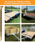 Twelve By Two And A Half Inch Reamer Tek Screws For Wood To Metal With Torx T25 Drive Self Drilling For Trailers Flatbeds Trucks Docks And More Fifty Pieces, image showing screws and installed on trailers.