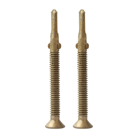 Size 14 By Two And Three Quarters Inch Reamer Tek Torx Self Drilling Screws for metal to wood, shown in bronze coating.