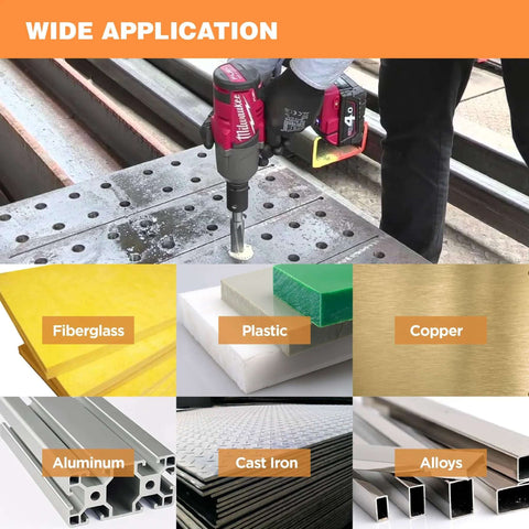 Aligning Reamer Tool Pro Grade HSS M2 Spiral Flute used with impact wrench on metal, suitable for various materials.