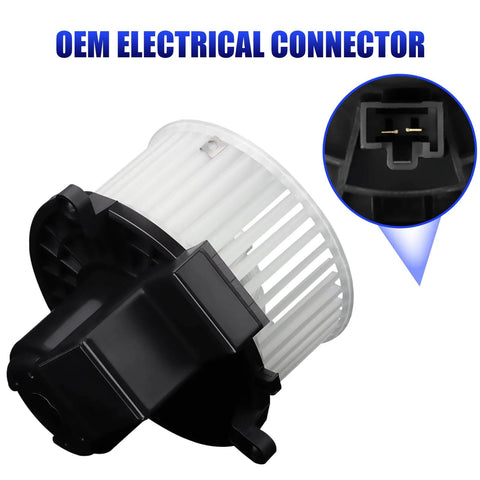 Rear AC Heater Blower Motor With Fan Fits 2006 2020 Dodge Grand Caravan Chrysler Town And Country Pacifica Ford Expedition Jeep Commander Lincoln Navigator VW Routan Ram C V Replacement 700234 with OEM electrical connector close-up