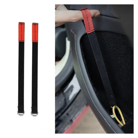 Rear Door Open Rope Kit For L3 Y Series Cars 2021 2022 2023 2024 Extended Manual Door Release Puller in red and black suede.