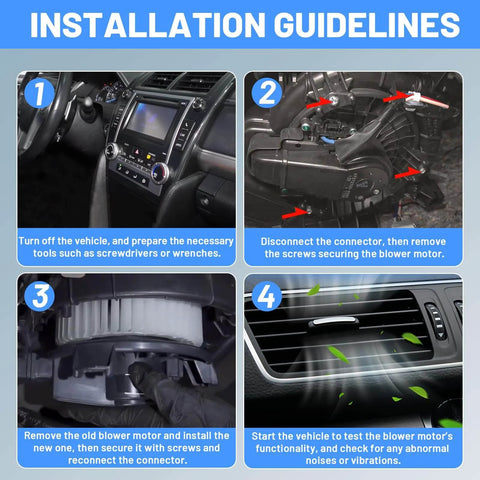 Installation steps for Rear Side HVAC Blower Motor for Chevy Tahoe 2007 to 2020 Traverse 2009 to 2023 GMC Acadia 2007 to 2023 Yukon 2007 to 2020 Replacement Part 76977 84369132