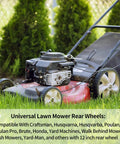 12 Inch Rear Lawn Mower Wheels Replacement for Arnold 490-324-0002 on a red mower, compatible with Craftsman, Husqvarna, Poulan.