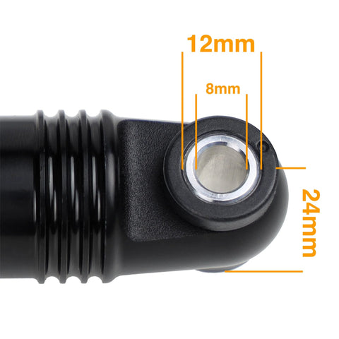 Side view of Beefy Coil Spring Rear Shock Absorber for Mountain Bike 150x30mm, showing 6061 aluminum body with chromed shaft.