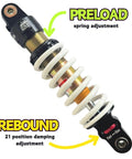 Rear Shock For Dirty Pit Bike With Adjustable Rebound And Dual Spring Options 250lb Or 350lb, Eye To Eye 265-360mm