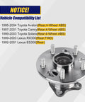 Rear Wheel Bearing Hub Assembly 512310 Fits 1992 To 2001 Lexus ES300 1999 To 2003 RX300 1995 To 2004 Toyota Avalon 5 lug with ABS