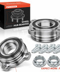 Two Premium Rear Wheel Bearing And Hub Assembly Kit For BMW Fits 525i 528i 530i 535i 535i GT 535xi 540i 545i 550i 550i GT And M5 From 1997 To 2010 High Quality Direct Fit, showing components and packaging.