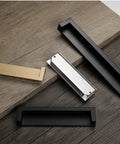Recessed Cabinet Handles Set Of 2 Inset Hidden Pull Flush Zinc Alloy Hardware for cabinets, sliding doors and drawers, in black finish.