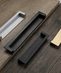 Assorted recessed cabinet handles set of 2, inset hidden pull flush zinc alloy hardware for cabinets, black 4.35 inch, silver, and gold options