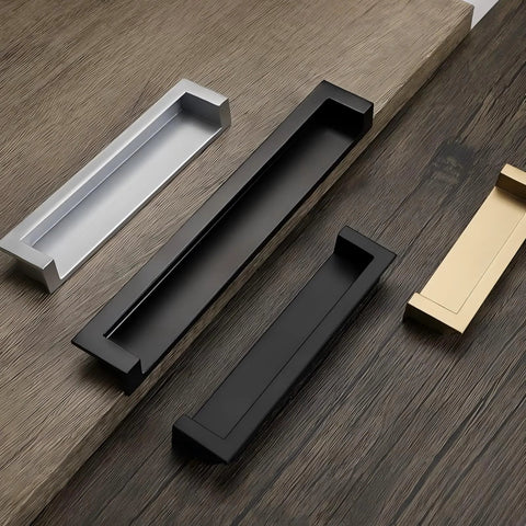 Assorted recessed cabinet handles set of 2, inset hidden pull flush zinc alloy hardware for cabinets, black 4.35 inch, silver, and gold options