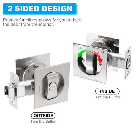 Recessed Door Lock With Square Pocket, Invisible Two Sided Hardware Privacy Sliding Door Latch For Bathroom Bedroom Barn Doors, Suitable For Doors 1 3 8 Inch Thick, Durable Metal Construction With Gray Finish