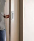 Person using 6 Inch Recessed Finger Flush Pulls For Pocket Doors Sliding Doors Closets And Barn Doors Hardware In Brushed Nickel Silver