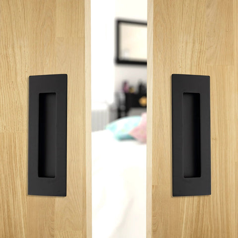 6 Inch Recessed Finger Flush Pulls for Pocket Doors and Closet Doors, Matte Black Stainless Steel Rectangular Door Pulls Hardware