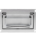 Front view of zinc alloy recessed hatch handle with flush-mount plate and spring-loaded folding pull.